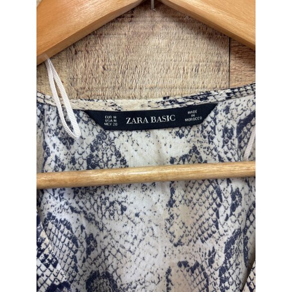 Snake Print Button-Front V-Neck Mini Dress With Puff Sleeves By Zara Basic - Picture 3 of 7